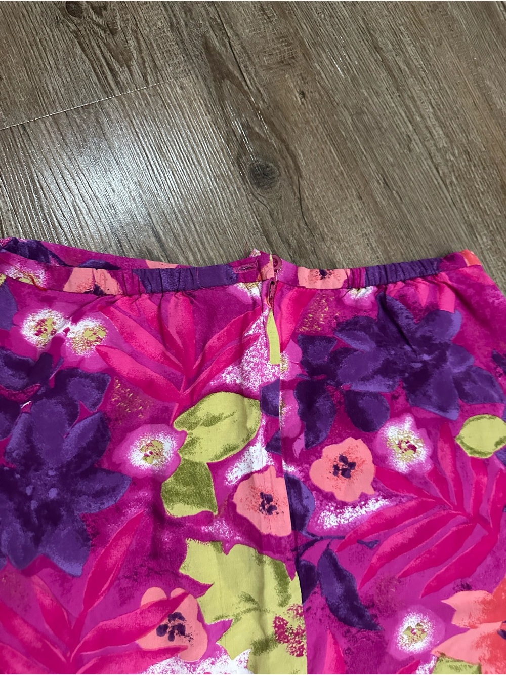 Vintage Allison Taylor Bright Fuchsia Floral Midi Skirt with Purple and Lime - Picture 8 of 8